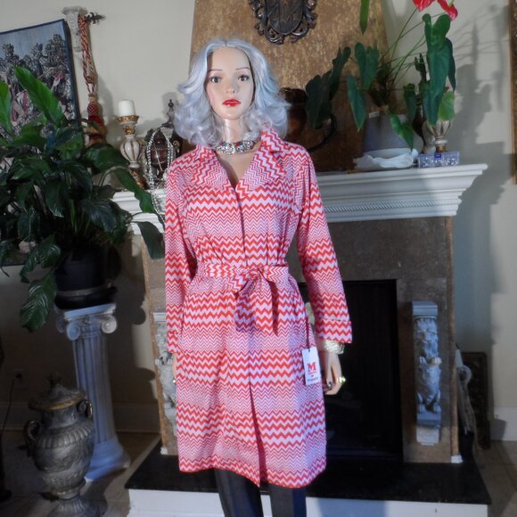 New Missoni For African Aid Red & White Zizzag Pattern Trench/Rain Coat Size L - Picture 2 of 16